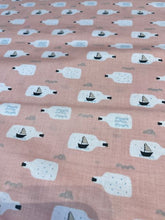 Sailing Ship in a bottle cotton fabric